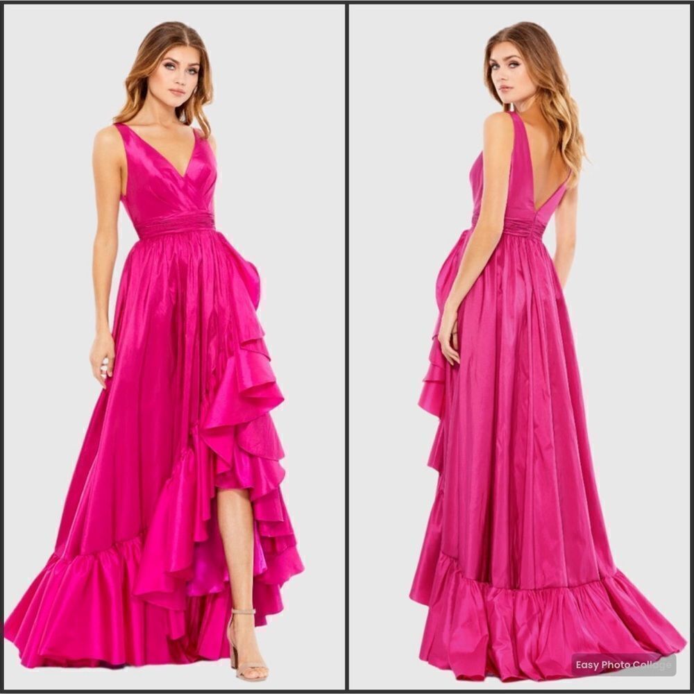 MAC DUGGAL 67835 Pink Taffeta High Low Ruffle Gown Dress
